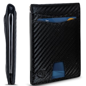 Bryker Hyde RFID Cartera minimalista con bolsillo frontal exterior para identificación con bolsillo con pestaña extraíble y clip para dinero (fibra de carbono negro)