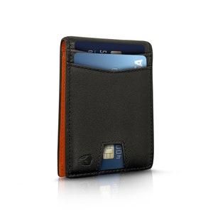 Bryker Hyde RFID Blocking Bifold Slim Front Pocket Wallet con Pull-out Tab Pocket y Bill Pocket (Napa Black & Orange Full Grain Leather)