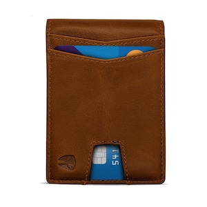 Bryker Hyde RFID Blocking Bifold Slim Front Pocket Wallet con Pull-out Tab Pocket y Bill Pocket (marrón claro - cuero de grano completo)