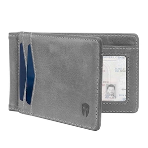 Bryker Hyde RFID Blocking Slim Minimalist ID Inside Front Pocket Wallet with Money CLIP, 9 ranuras (gris pizarra - cuero de grano completo)