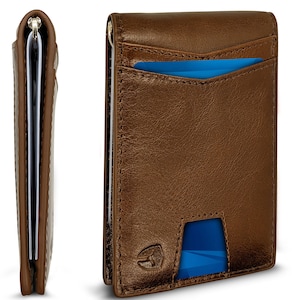 Bryker Hyde RFID Minimalist ID Cartera de bolsillo frontal exterior con bolsillo de pestaña extraíble y CLIP de dinero (encerado con aceite marrón oscuro - cuero de grano completo)