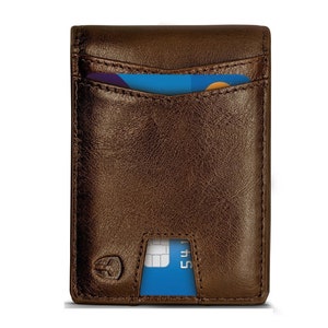 Bryker Hyde RFID Blocking Bifold Slim Front Pocket Wallet con Pull-out Tab Pocket y Bill Pocket (cera de aceite marrón oscuro - cuero de grano completo)