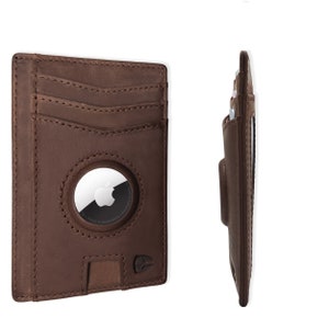 Cartera minimalista ultradelgada con bolsillo frontal Bryker Hyde, con soporte para AIRTAG incorporado, bloqueo RFID, cuero de grano completo (marrón Texas)