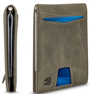 Bryker Hyde RFID Minimalist ID Inside Front Pocket Wallet con pull-out Tab Pocket & Money CLIP (Gris oscuro - Cuero de grano completo)