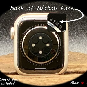 Photo of Back of Small Size Apple Watch Face Showing Where to Locate the Size | Listing is For Apple Watch Adapter Connector Only | Apple Watch Face Not Included