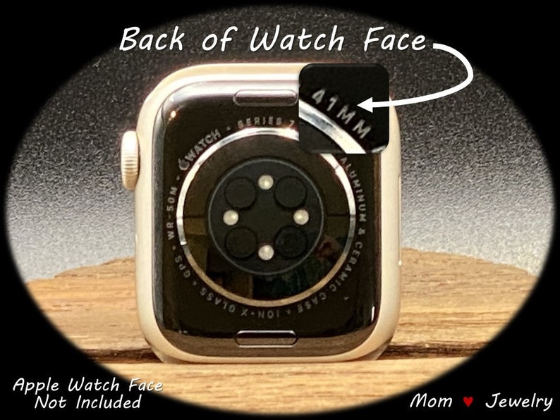Photo of Back of Small Size Apple Watch Face Showing Where to Locate the Size | Listing is For Apple Watch Adapter Connector Only | Apple Watch Face Not Included