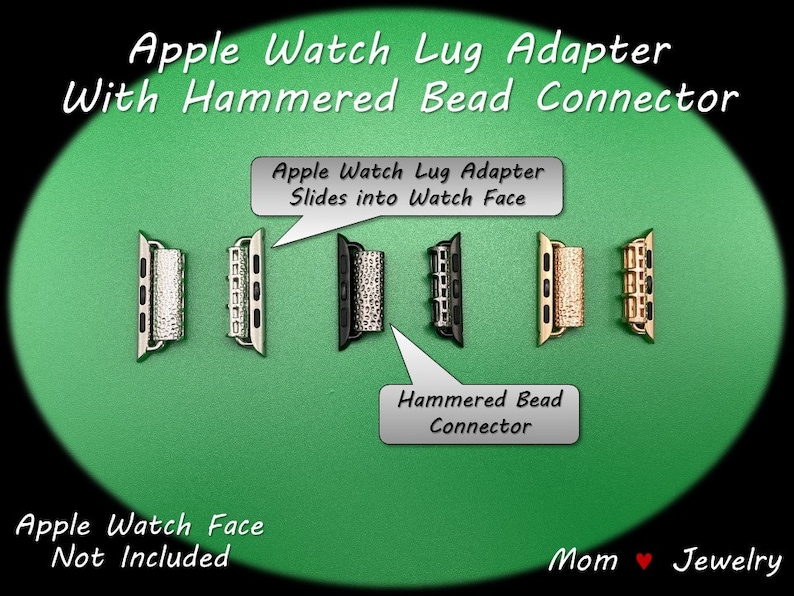 Apple Watch Lug Adapter with Attached Hammered Bead Connector | Pre-Assembled | Attached 22mm Hammered Bead Connector | For 38 40 41mm Apple Watch iWatch | DIY Watch Lug Finding | Adapter Connector for Small Size Apple Watch | Silver Black Rose Gold