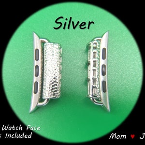Silver Apple Watch Lug Adapter with Attached Hammered Bead Connector | Pre-Assembled | Attached 22mm Hammered Bead Connector | For 38 40 41mm Apple Watch iWatch | DIY Watch Lug Finding | Adapter Connector for Small Size Apple Watch | Silver