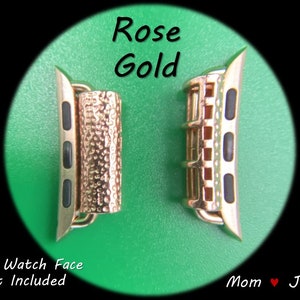 Rose Gold Apple Watch Lug Adapter with Attached Hammered Bead Connector | Pre-Assembled | Attached 22mm Hammered Bead Connector | For 38 40 41mm Apple Watch iWatch | DIY Watch Lug Finding | Adapter Connector for Small Size Apple Watch | Rose Gold