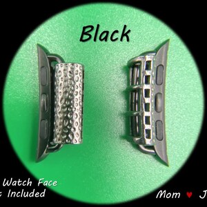 Black Apple Watch Lug Adapter with Attached Hammered Bead Connector | Pre-Assembled | Attached 22mm Hammered Bead Connector | For 38 40 41mm Apple Watch iWatch | DIY Watch Lug Finding | Adapter Connector for Small Size Apple Watch | Black