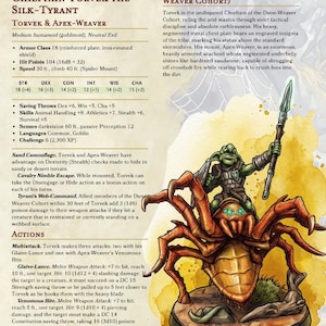 May include: A tabletop miniature of a green goblin warrior riding a large orange spider. The goblin wears dark armour and holds a long spear. The spider has glowing teal eyes and is positioned on a circular base with rocks and debris.