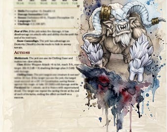 Frost-Gaze Yeti | 5e Homebrew Apex Predator Stat Block, Old School Ink Art & VTT Token Bundle