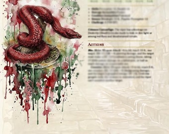 Blood-Crested Viper | 5e Setting-Neutral Venomous Beast, Old School Ink Art & VTT Token Bundle