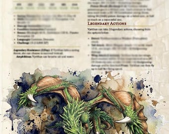 Vyrithax, The Emerald Sovereign | 5e Homebrew Dragon Boss Stat Block, Old School Ink Art and VTT Token Bundle