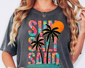 Comfort Colors® Beach Summer Shirt, Sun Salt Sand Shirt, Tropical Vacation Tee, Coastal Graphic Tee, Palm Tree Shirt, Ocean Beach Shirt