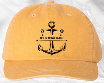 Chapeau de nom de propriétaire de bateau personnalisé, casquette nautique personnalisée, chapeau de marin, chapeau de vacances de croisière, cadeau d'amant de mer, casquette de vie nautique, chapeau d'ancre