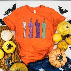 Funny Halloween Middle Finger Shirt, Spooky Skeleton Witch Hand Tee, Sarcastic Halloween Graphic Shirt, Gothic Horror Fall Shirt