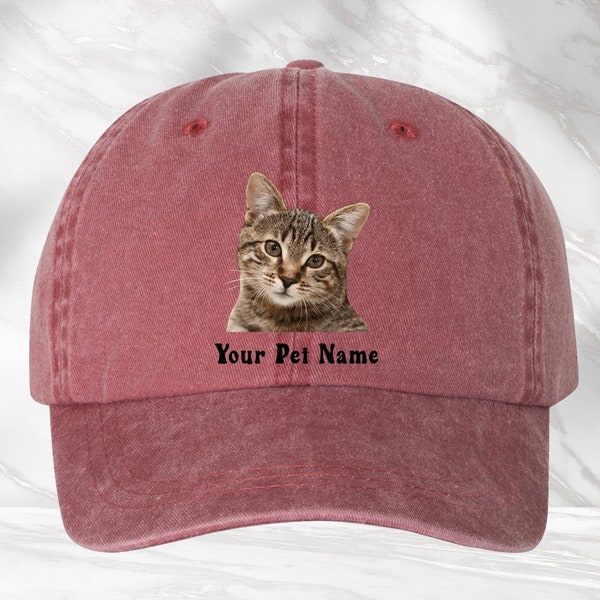 Custom Cat Photo Hat, Personalized Pet Name Cap, Customized Gift, Pet Parent Gift Idea, Cat Lover Hat, Cute Cat Owner Hat, Embroidered Hat