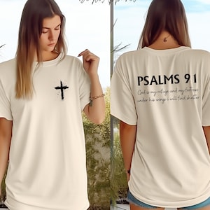 Psalms 91 Bible Verse Shirt, Double Sided Christian Shirt, Faith Shirt, Gift For Christian Mom, Women Religious Shirt, Jesus Lover Tee