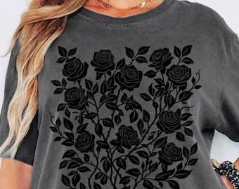 Camisa gótica floral Comfort Colors®, camiseta con estampado de rosas vintage, camisa de flores botánicas, camisa de rosas, camisa cottagecore, camisa estética