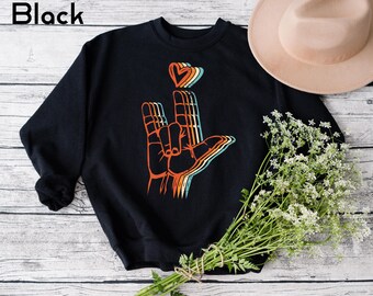 ASL Love Sweatshirt, Sign Language Love Crewneck, I Love You Hand Sign Sweatshirt, Valentine Couple Sweatshirt, Unisex Love Graphic