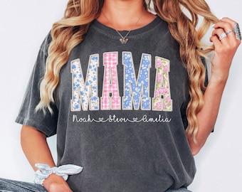 Comfort Colors® Personalized Mama Shirt, Custom Kids Names Shirt, Floral Mama Shirt, Mothers Day Shirt, Print Only — Not real Pearls