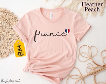 France Shirt with Heart Flag, French Aesthetic Tee, Minimal Travel Shirt, Cute Paris Lover Gift, Flag Shirt for Him, French Pride T-Shirt