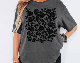 Comfort Colors® Floral Gothic Shirt, Vintage Rose Graphic Tee, Botanical Flower Shirt, Rose Shirt, Cottagecore Shirt, Aesthetic Shirt