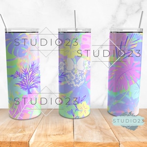 Neon Tie Dye Minnie Hawaiian Print Peekaboo PNG Tumbler Wrap 20 ounce Skinny Straight Only Sublimation Craft Neon Tie Dye Orange Yellow