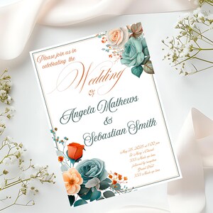 Blue Orange Invitation editable download Canva template instant download