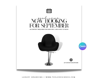 Pre-made "now booking" CANVA flyer template | | 100% editable in Canva