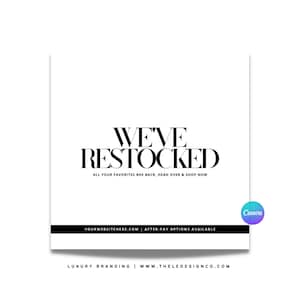 Pre-made &quot;restock announcement&quot; CANVA flyer template | | 100% editable in Canva