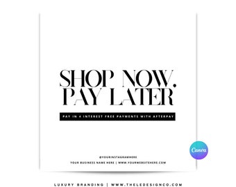 Pre-made "after pay" CANVA flyer template | | 100% editable in Canva for for boutiques | e-commerce | hair | makeup | clothing/online store