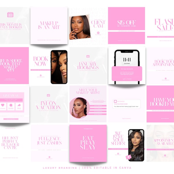 33 Pre-made makeup artist content templates | 100% editable in Canva