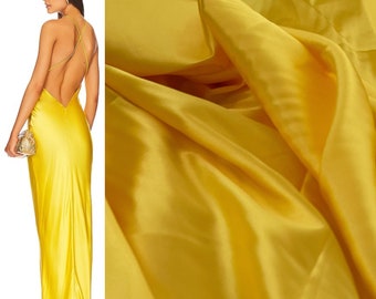 Yellow Stretch Silk Charmeuse, Silk by Yard, Luxurious Yellow Satin for Gown, Yellow Silk for Gown, Apparel, Slip Dress Lightweight Fabric