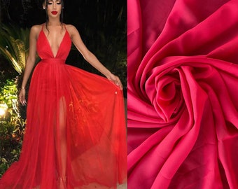Red Chiffon fabric by yard, Polyester sheer Chiffon, Soft fabric, great for apparel, dresses, blouses, events, curtains, PREMIUM Quality