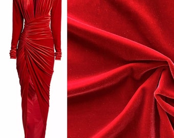 Red Velvet Fabric by the Yard, Red Velvet Fabric,4-way Stretch Velvet, Red Velvet for Stage Curtains, Gowns, Velvet for Costumes