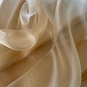 Gold Sheer Organza Fabric by the Yard, Light Gold Crystal Organza Fabric for Wedding Gowns, Apparel, Crafts