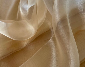 Gold Sheer Organza Fabric by the Yard, Light Gold Crystal Organza Fabric for Wedding Gowns, Apparel, Crafts