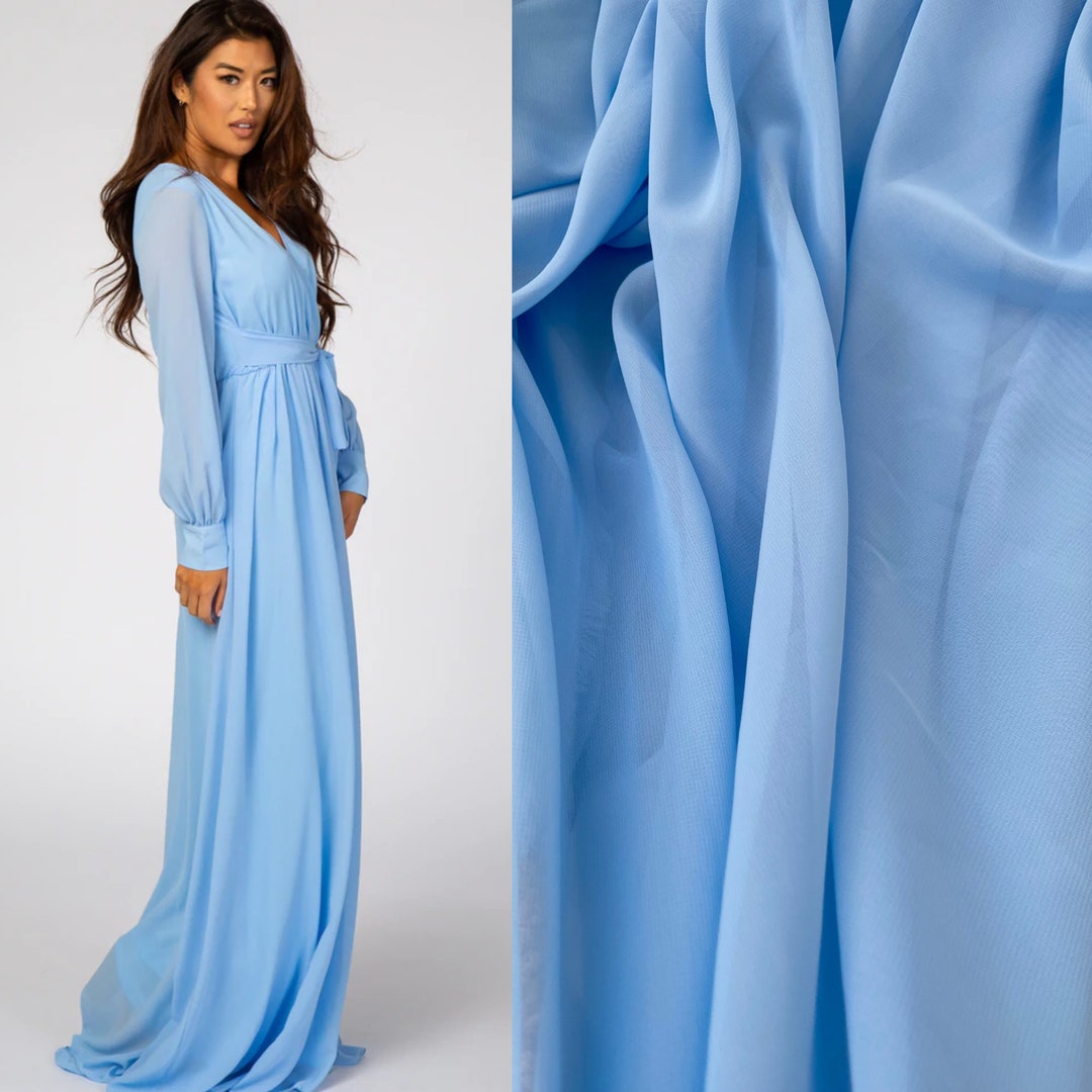 SUPER PRICE, Baby Blue Chiffon Fabric by Yard, Polyester Sheer Chiffon