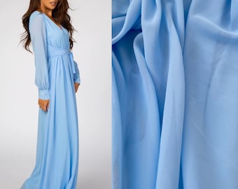 SUPER PRICE, Baby Blue Chiffon fabric by yard, Polyester sheer Chiffon, Light Blue Soft fabric for Apparel, Decor, Tossing Baby Blue Fabric