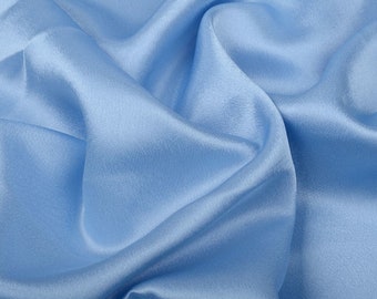 Baby Blue Satin Fabric, Polyester Bridal Satin, Blue Imitation Silk Medium Weight, Shinny Satin for Apparel, Decor, Crepe Satin by Yard