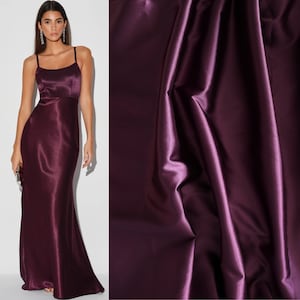 Plum Stretch Silk Charmeuse, Silk by Yard,Luxurious Silk for Gown, Plum Stretch Silk for Dress, Apparel, Slip Dress Lightweight Fabric