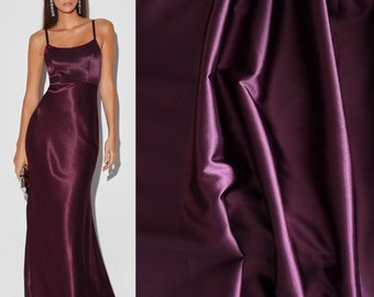 Plum Stretch Silk Charmeuse, Silk by Yard,Luxurious Silk for Gown, Plum Stretch Silk for Dress, Apparel, Slip Dress Lightweight Fabric