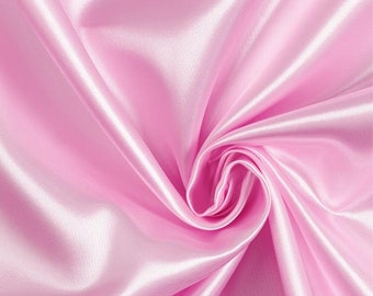 Baby Pink Satin Fabric,Polyester Bridal Satin,Baby Pink Imitation Silk Medium Weight,Shinny Silk for Apparel, Decor,Crepe Satin Sold by Yard