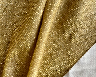 Gold Lurex Glitter Fabric, Gold Shimmer Fabric for Gown, Stretch Gold Glitter, Luxurious Fabric for Apparel, Shinny Gold Fabric for Decor