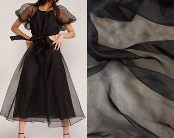 Black Sheer Crystal Organza Fabric by Yard, Light weight  Black Fabric for Dress, Blouses,Tutu Dress, Bridal apparel, Event Decorations