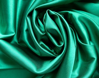 Emerald Green Stretch Silk Charmeuse, Green Satin by Yard, Lightweight Green Fabric, Luxurious Charmeuse Silk for Bridal,Scrunchies, Dresses