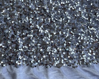 Sequin on velvet|Silver Sequins on White Velvet|Fabric by the Yard|4-Way Stretch Velvet by yard|Silver Sequin, 60' Wide Sequin by Yard