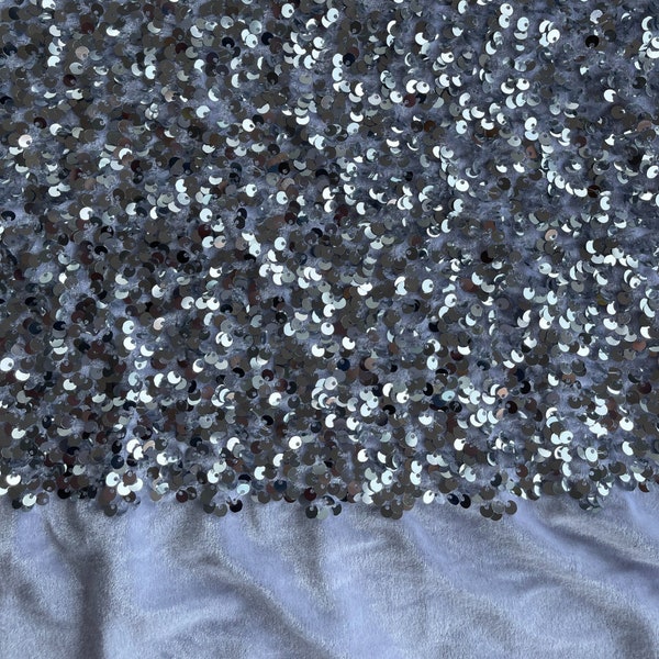 Sequin on velvet|Silver Sequins on White Velvet|Fabric by the Yard|4-Way Stretch Velvet by yard|Silver Sequin, 60' Wide Sequin by Yard